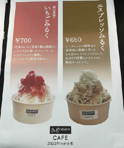 2種類のかき氷が映ったメニュー表