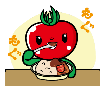 とまちゃんが北本トマトカレーを食べている画像
