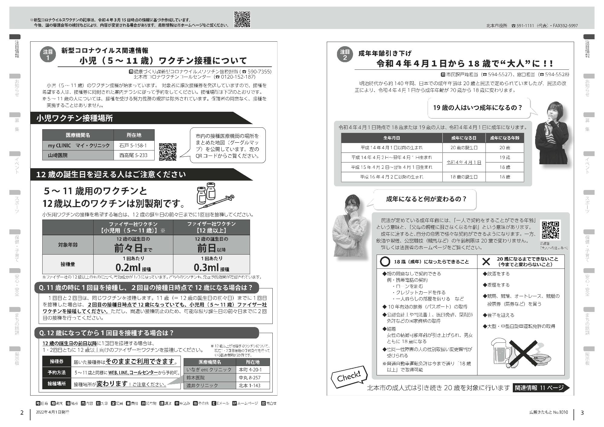 広報きたもと令和4年4月号注目ページ