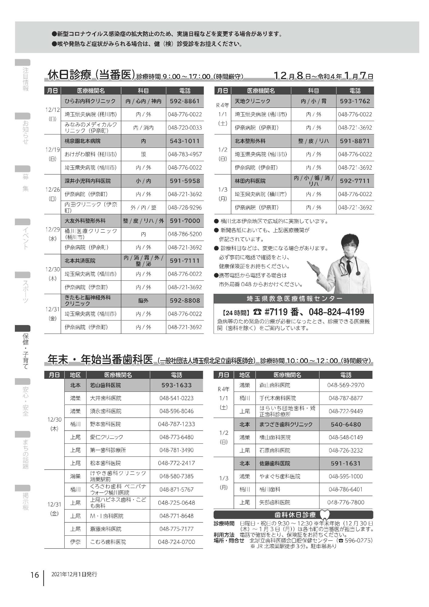 広報きたもと令和3年12月号休日診療当番医