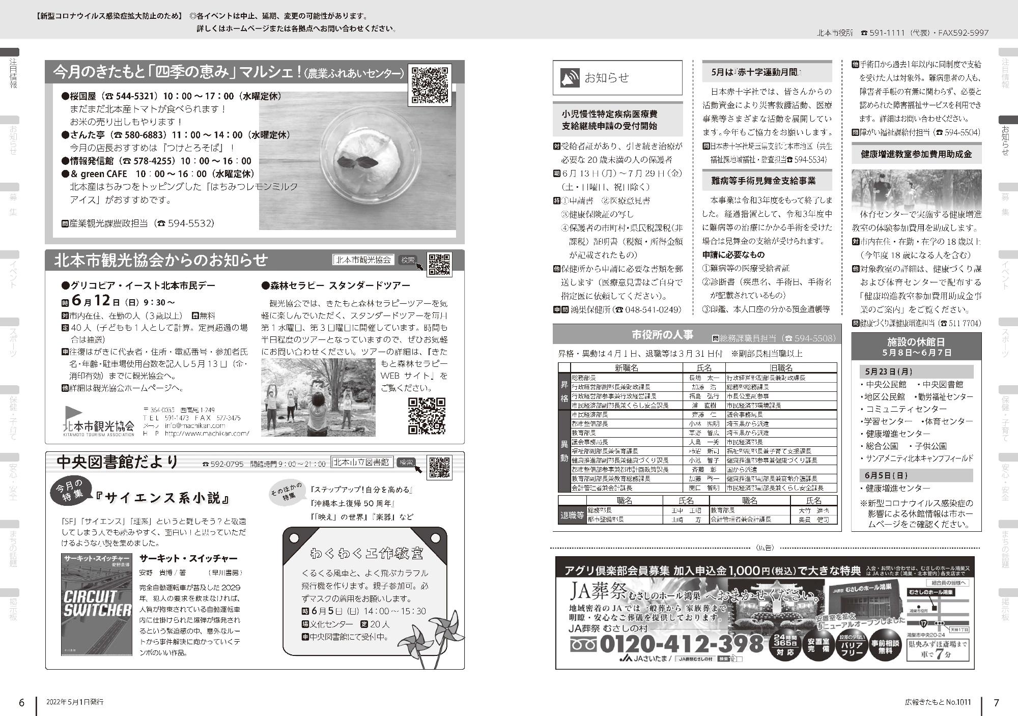 広報きたもと５月号注目記事、お知らせ