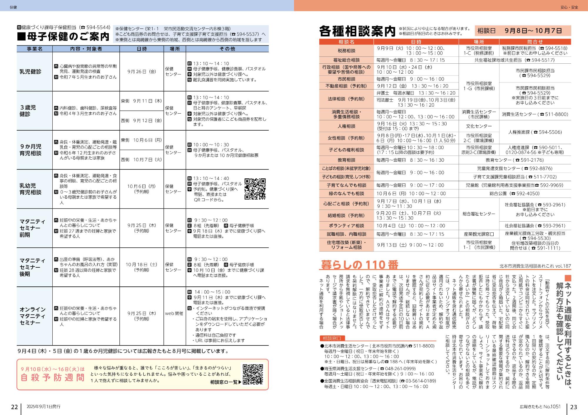 広報きたもと9月号保健・安心安全