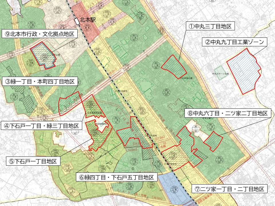 （地図）北本市内の地区計画