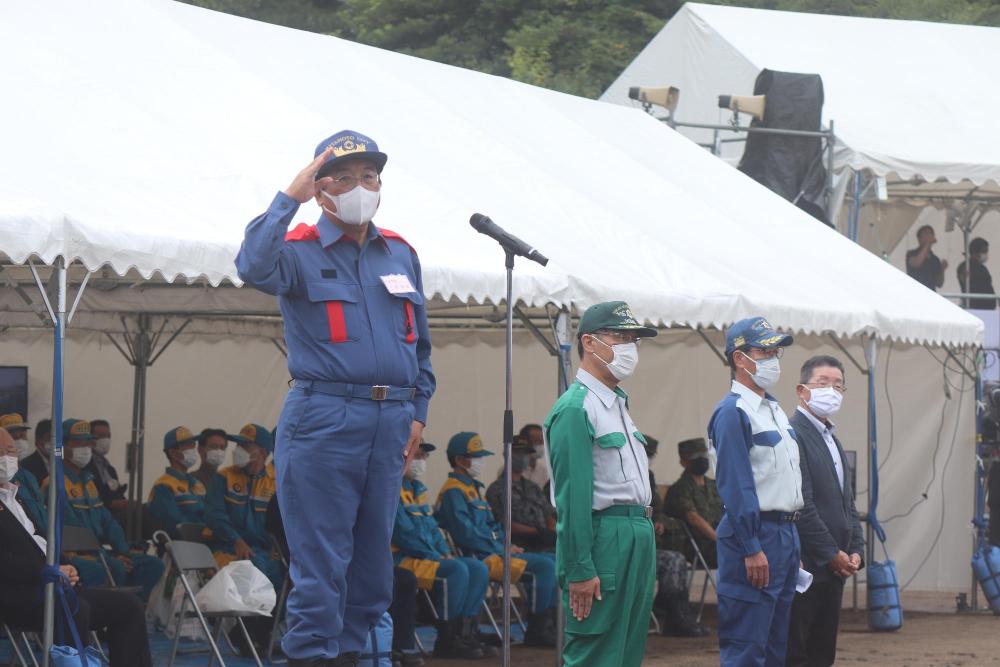 九都県市合同防災訓練での市長挨拶の様子